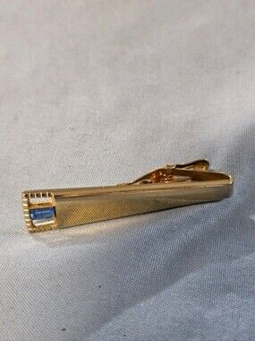 Vintage Mid-century Gold-tone Foster Tie Clip Baguette-cut Blue Stone